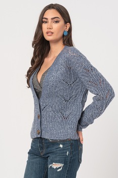 Esprit, Cardigan din amestec de lana si lana alpaca cu nasturi, Albastru lavanda/Alb Esprit, Cardigan din amestec de lana si lana alpaca cu nasturi, Albastru lavanda/Alb