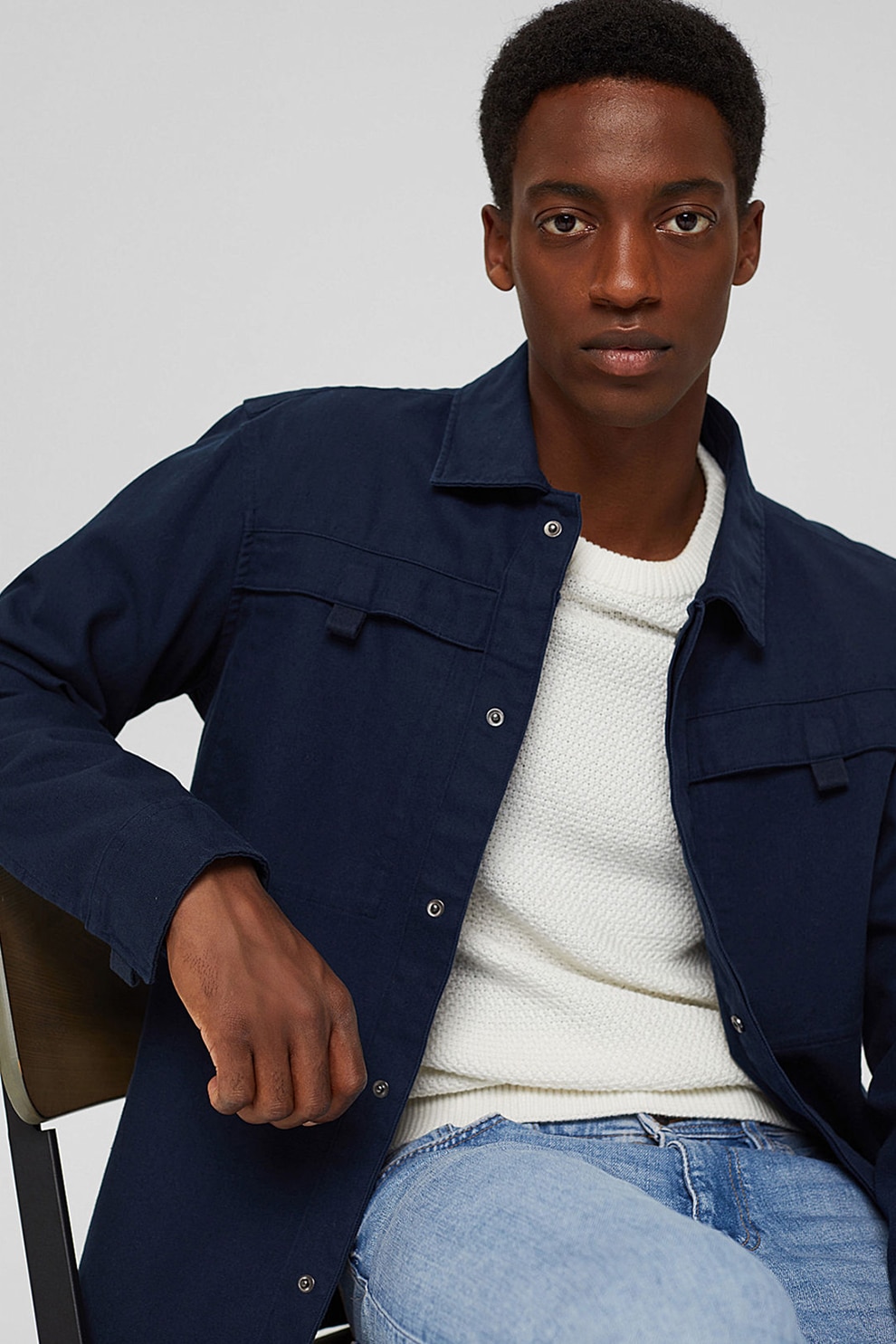 Esprit, Jacheta tip camasa cu buzunare pe piept, Bleumarin