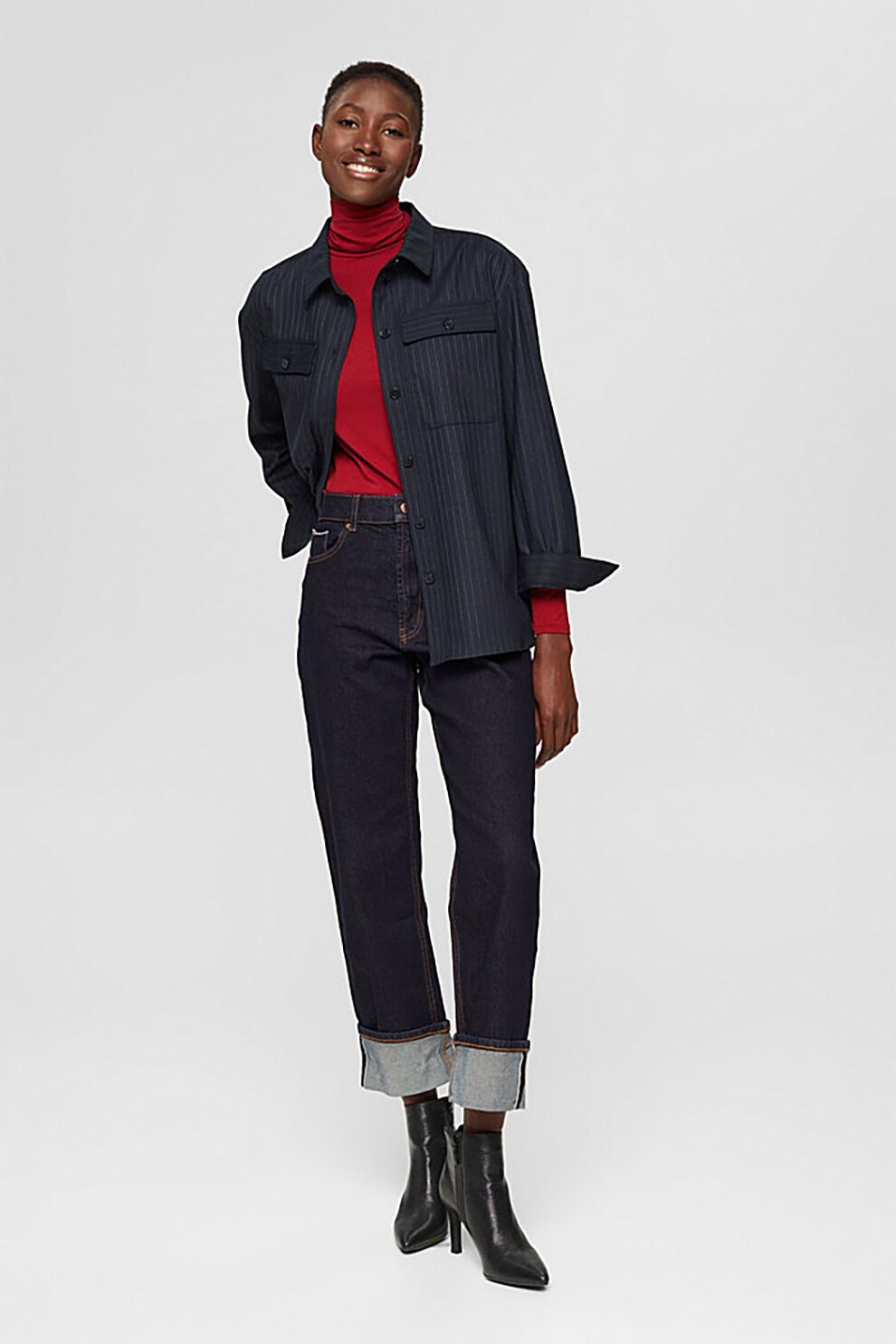 Esprit, Blugi drepti cu talie inalta, Albastru inchis