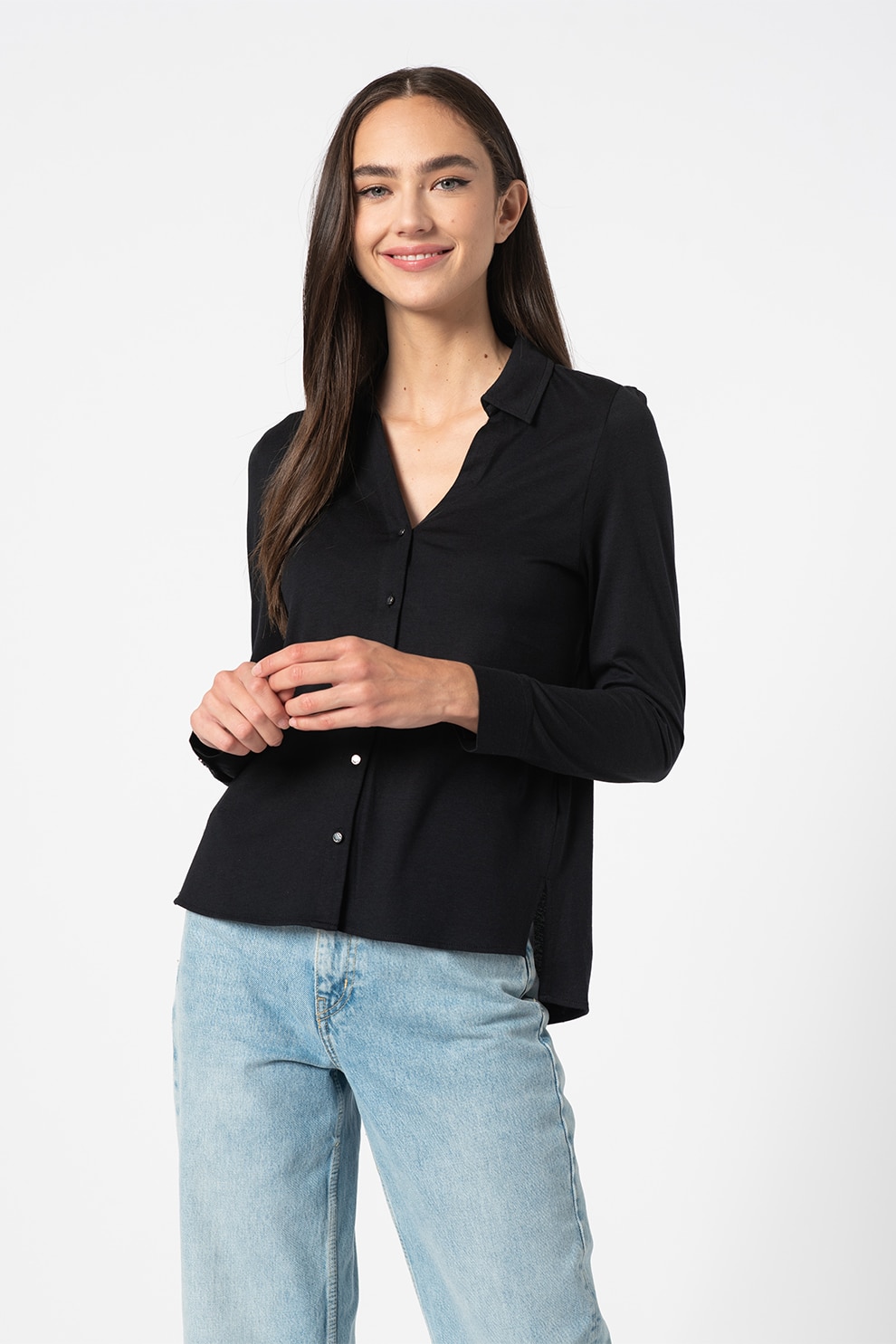 Esprit, Camasa dreapta din amestec de lyocell, Negru