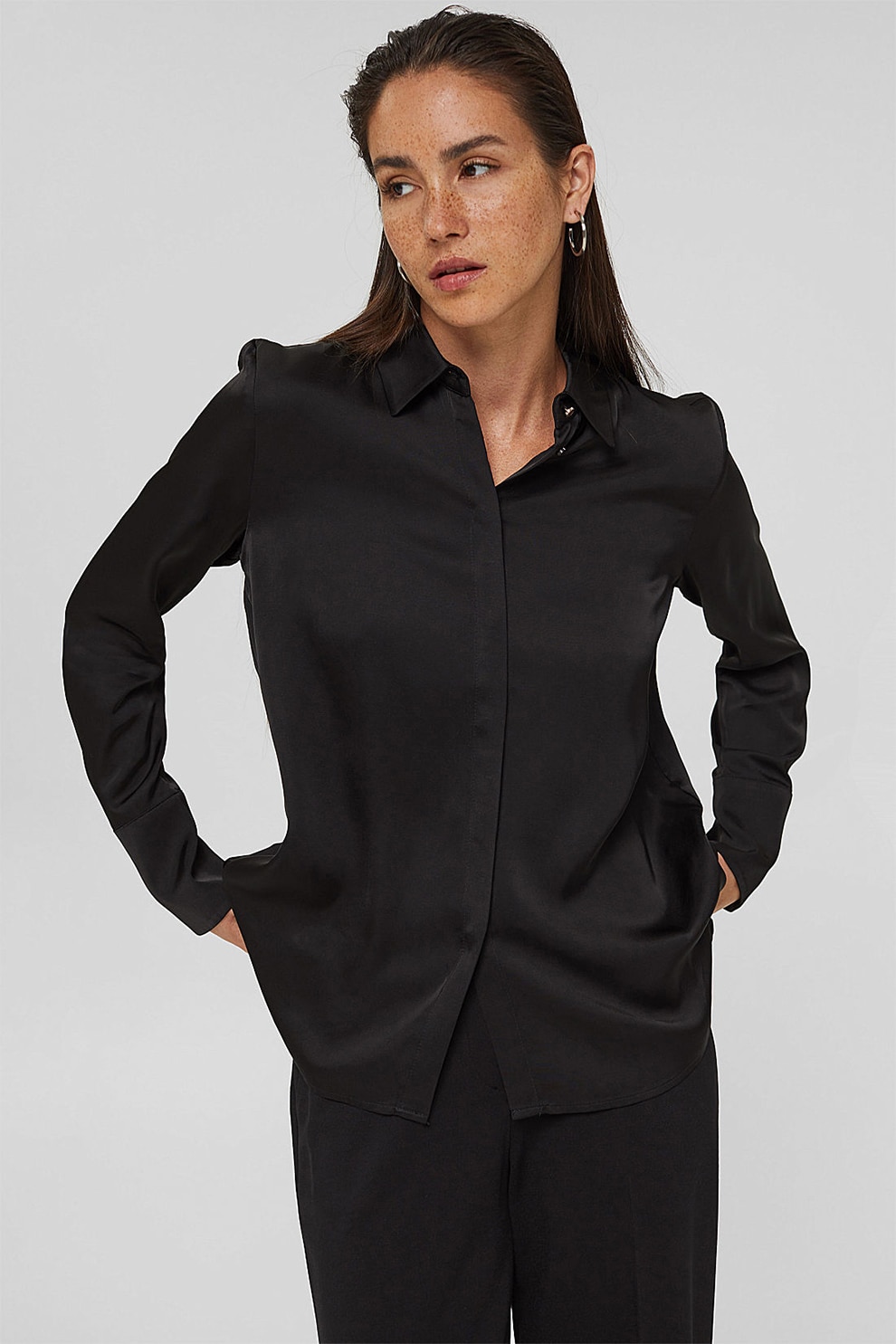 Esprit, Camasa cu maneci lungi si mansete cu nasturi, Negru