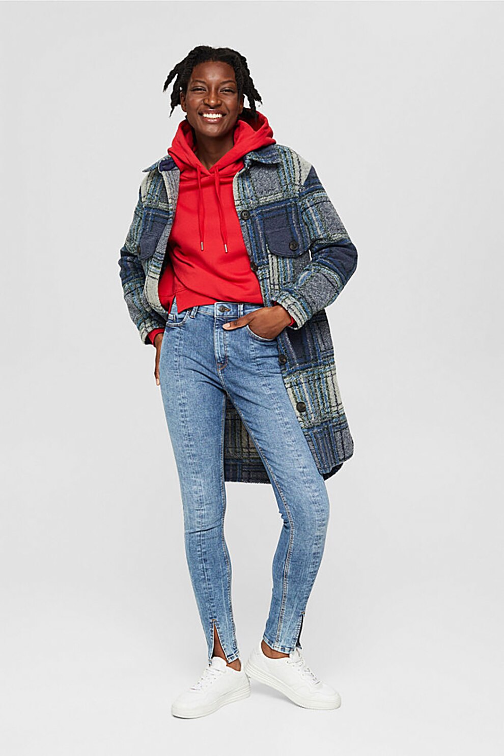 Esprit, Blugi skinny cu slituri frontale, Albastru deschis