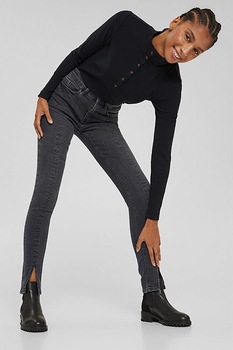 Esprit, Blugi skinny cu slituri frontale, Gri antracit, W29-L30 Esprit, Blugi skinny cu slituri frontale, Gri antracit, W29-L30