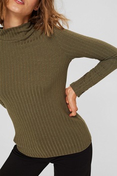 Esprit, Pulover cu striatii si guler ridicat, Verde Esprit, Pulover cu striatii si guler ridicat, Verde