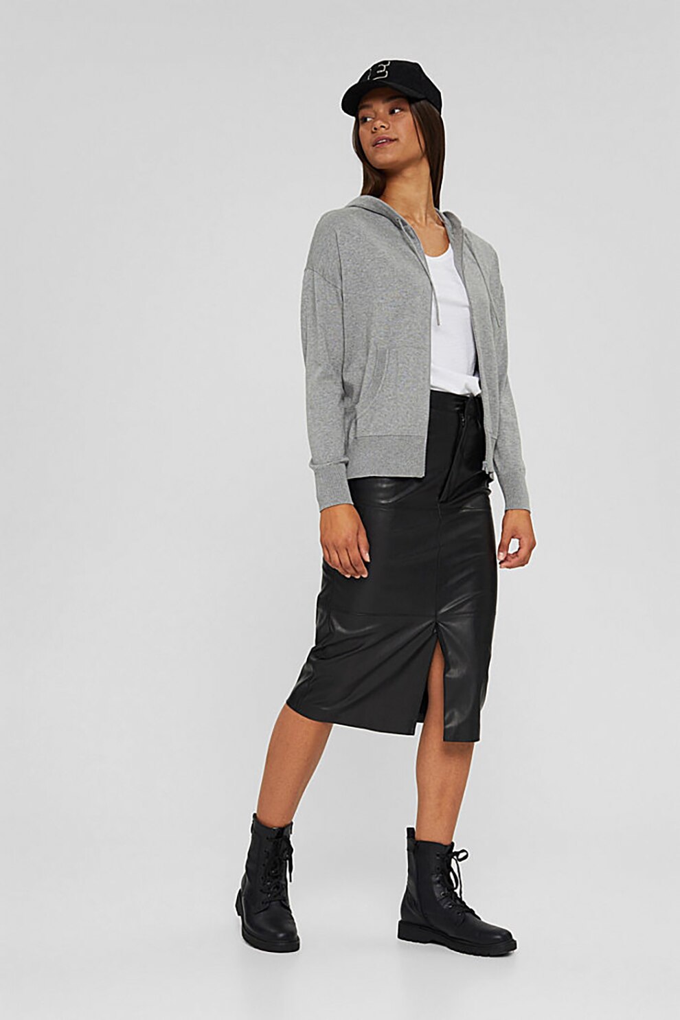 EDC by Esprit, Fusta midi de piele ecologica, Negru