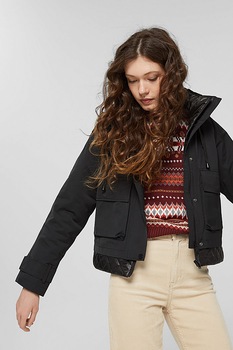 EDC by Esprit, Geaca cu gluga si detalii matlasate, Negru EDC by Esprit, Geaca cu gluga si detalii matlasate, Negru