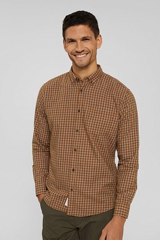 Esprit, Camasa slim fit de bumbac organic cu model in carouri, Maro Esprit, Camasa slim fit de bumbac organic cu model in carouri, Maro