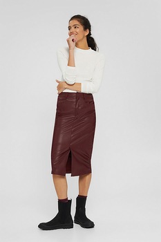 EDC by Esprit, Fusta midi de piele ecologica, Bordeaux EDC by Esprit, Fusta midi de piele ecologica, Bordeaux