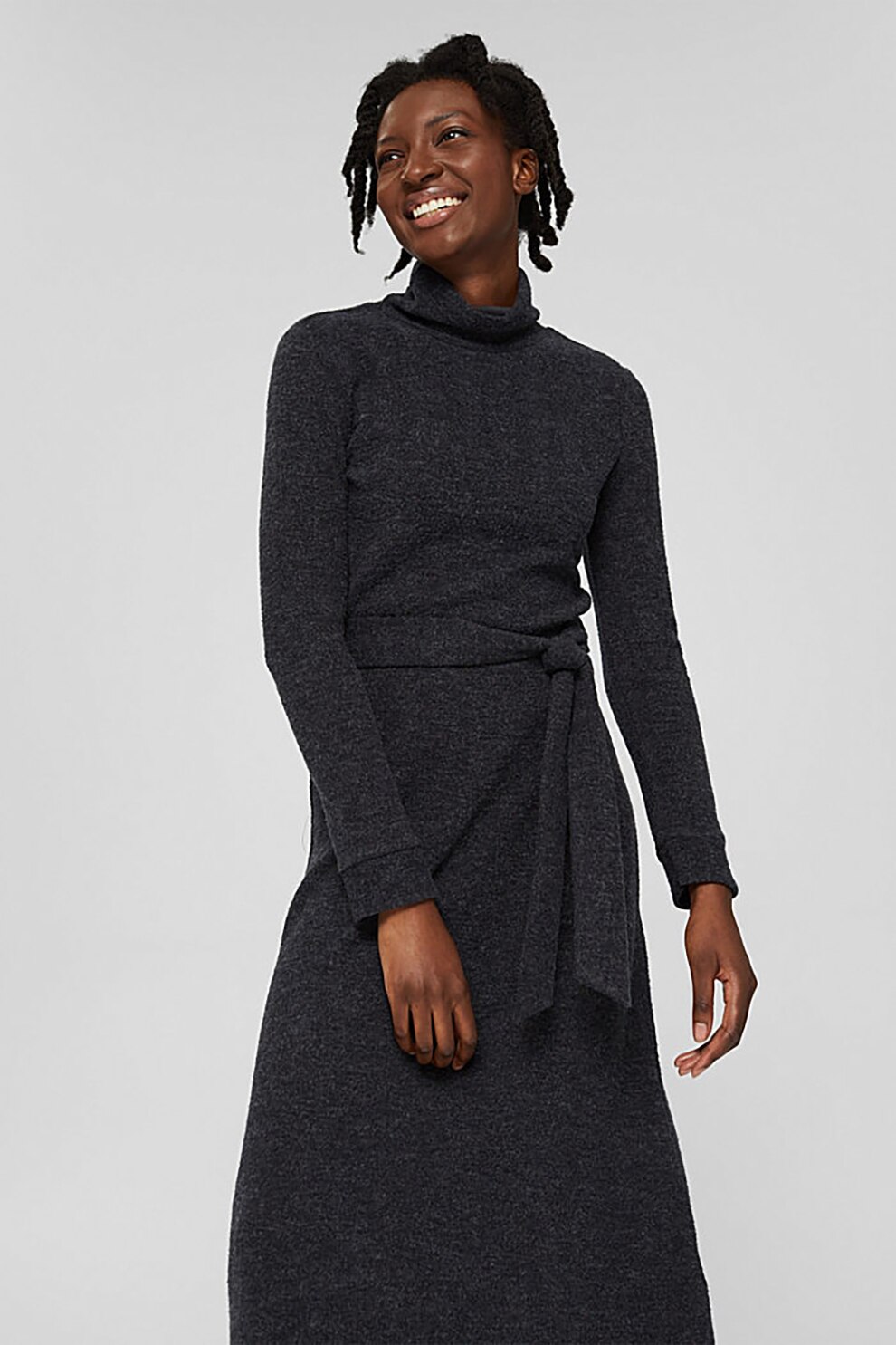 Esprit, Rochie midi evazata cu o curea, Gri antracit