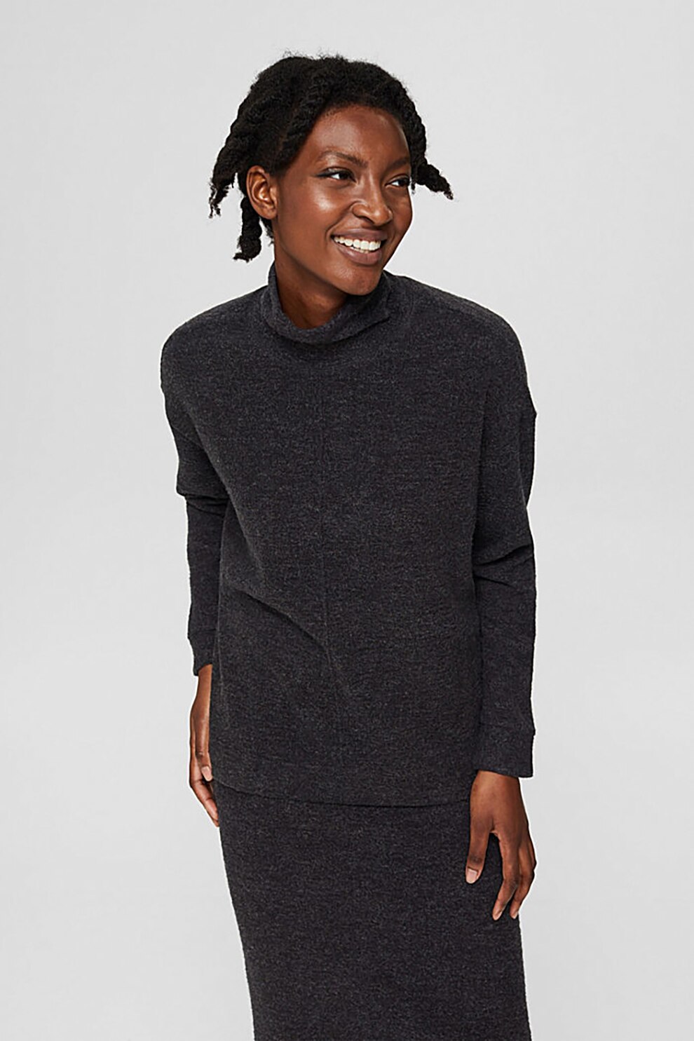 Esprit, Bluza sport cu terminatie usor asimetrica, Gri antracit