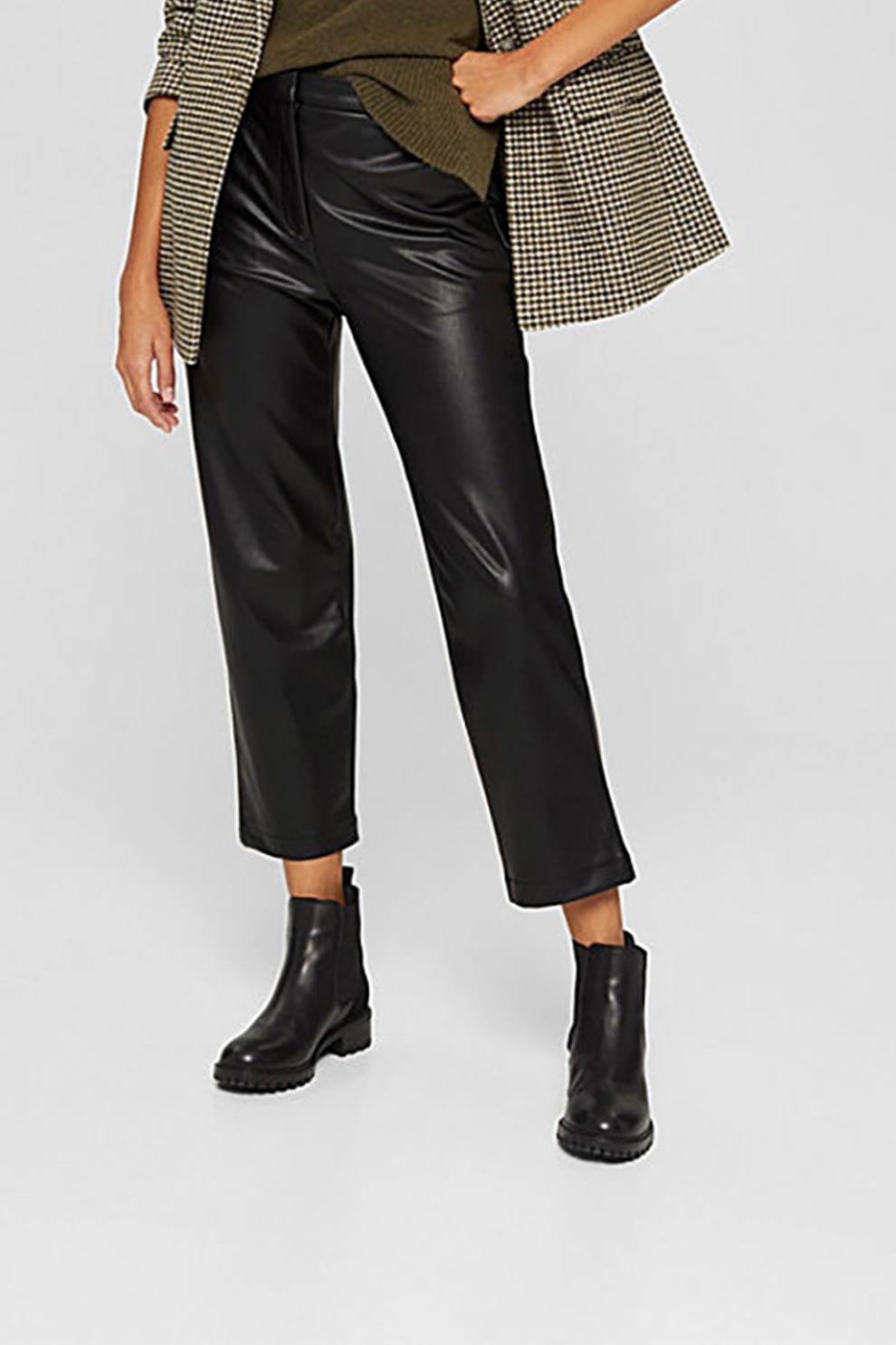 Esprit, Pantaloni drepti de piele ecologica, Negru