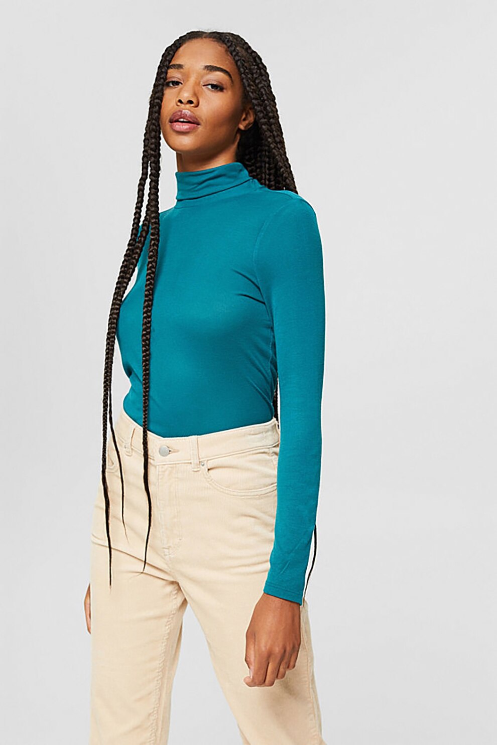 EDC by Esprit, Bluza din modal cu guler inalt, Albastru aqua