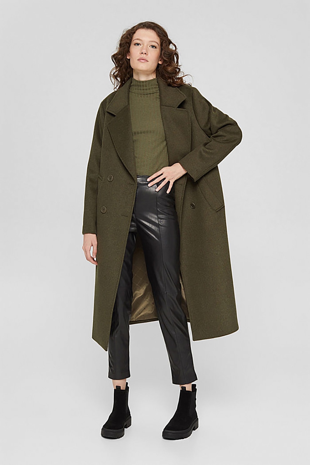 EDC by Esprit, Pantaloni crop slim fit de piele ecologica, Negru