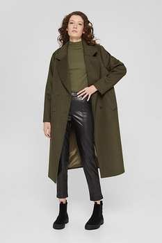 EDC by Esprit, Pantaloni crop slim fit de piele ecologica, Negru EDC by Esprit, Pantaloni crop slim fit de piele ecologica, Negru