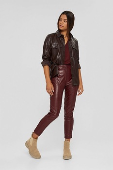 EDC by Esprit, Pantaloni crop slim fit de piele ecologica, Visiniu EDC by Esprit, Pantaloni crop slim fit de piele ecologica, Visiniu