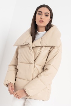 EDC by Esprit, Geaca matlasata cu guler supradimensionat, Alb fildes EDC by Esprit, Geaca matlasata cu guler supradimensionat, Alb fildes