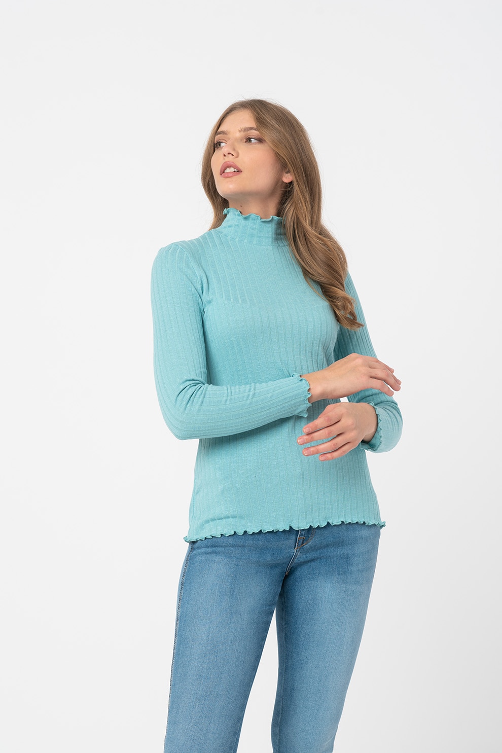 Esprit, Bluza din jerseu cu aspect striat, Turcoaz