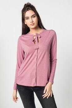 Esprit - Риза с органичен памук и модал с панделка, Бледа лила