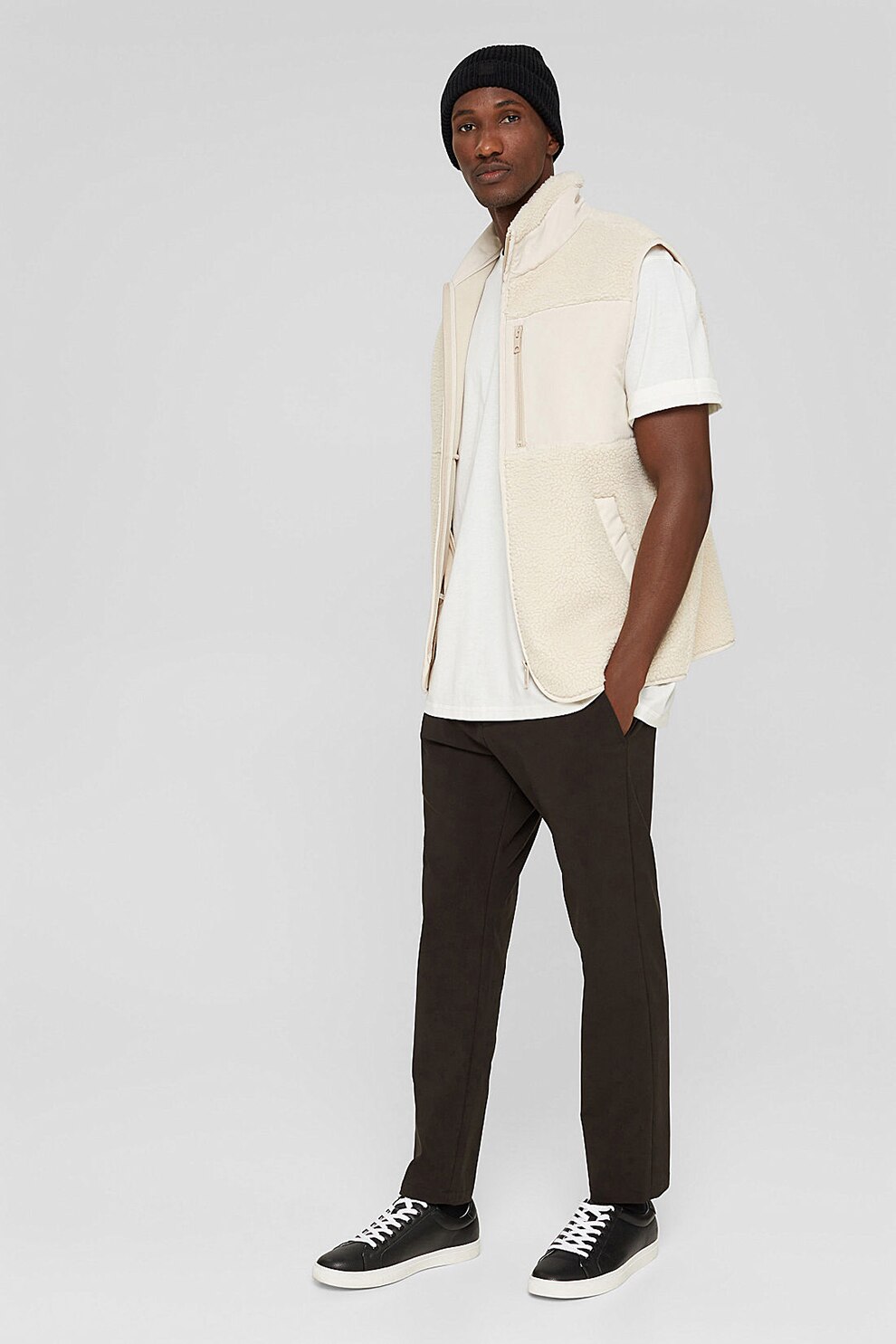 Esprit, Tricou de bumbac organic cu imprimeu text, Alb