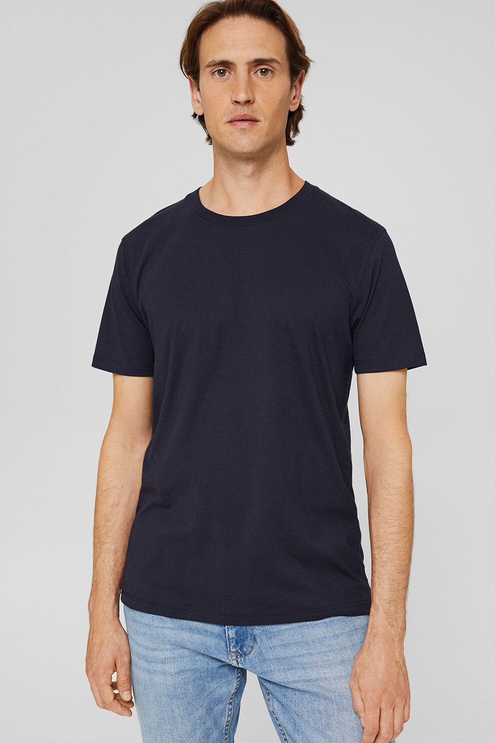 Esprit, Tricou de bumbac organic cu imprimeu text, Bleumarin