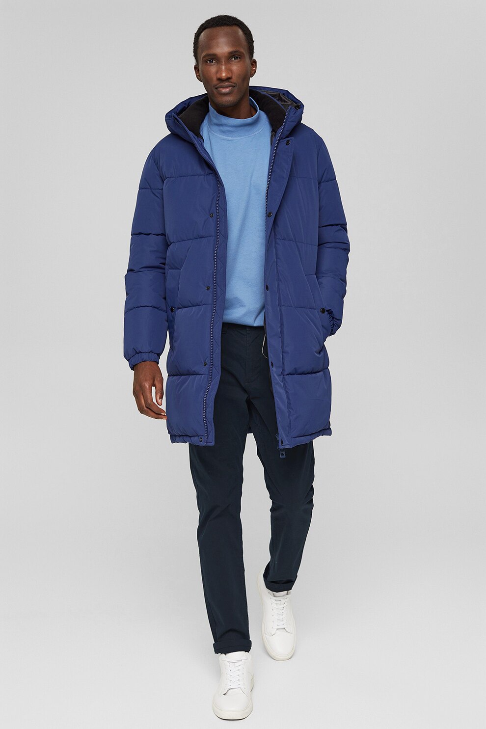 Esprit, Bluza din amestec de bumbac organic cu imprimeu text, Albastru lavanda