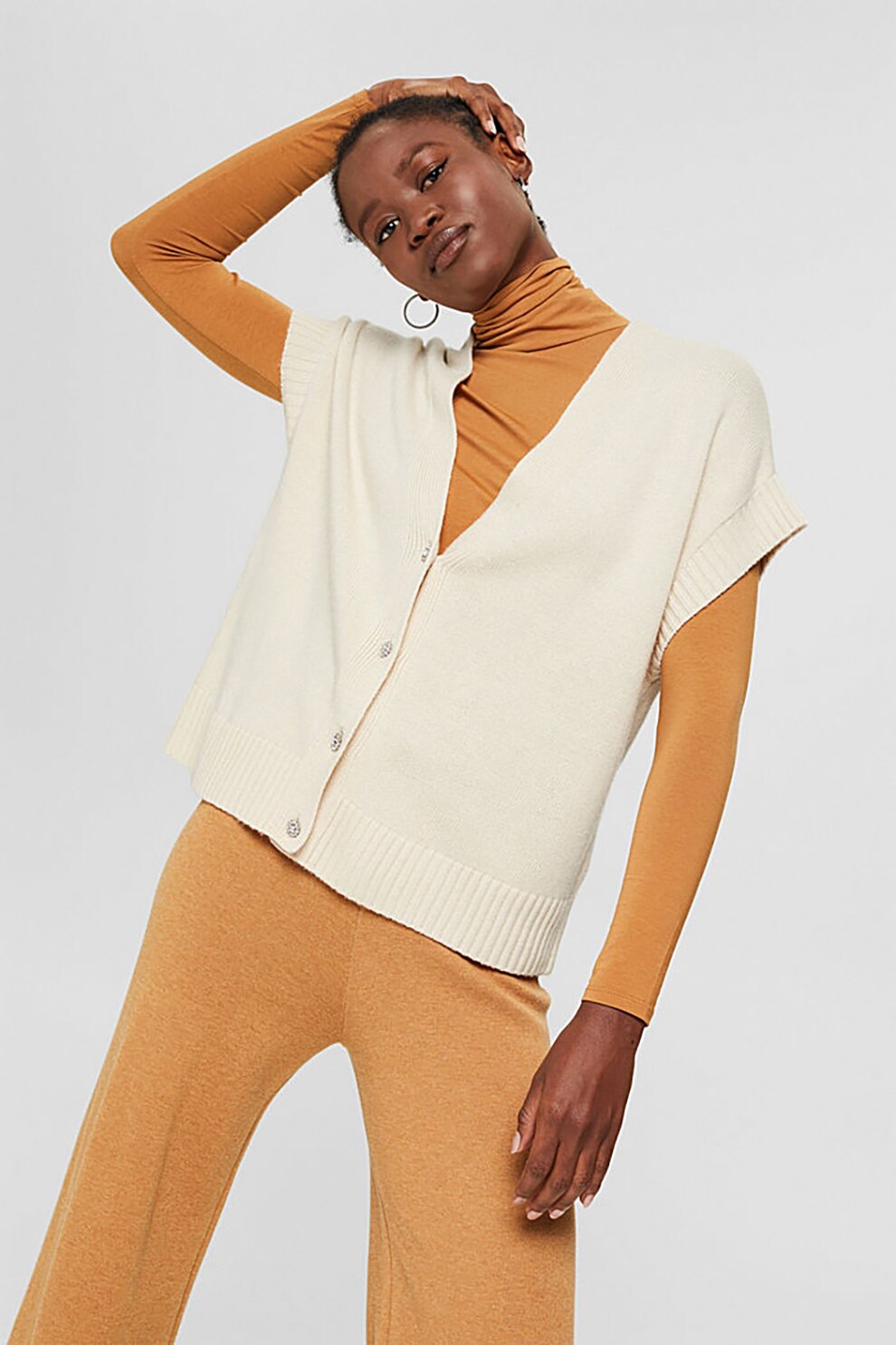 Esprit, Cardigan din amestec de lana cu nasturi, Crem