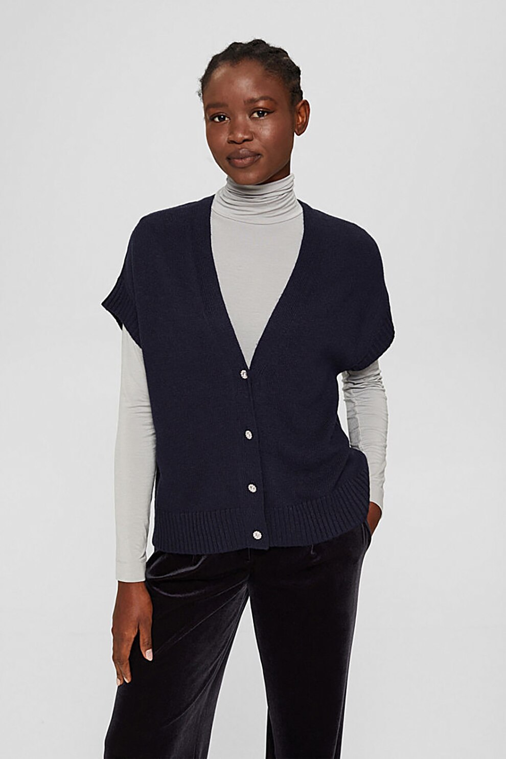 Esprit, Cardigan din amestec de lana cu nasturi, Bleumarin