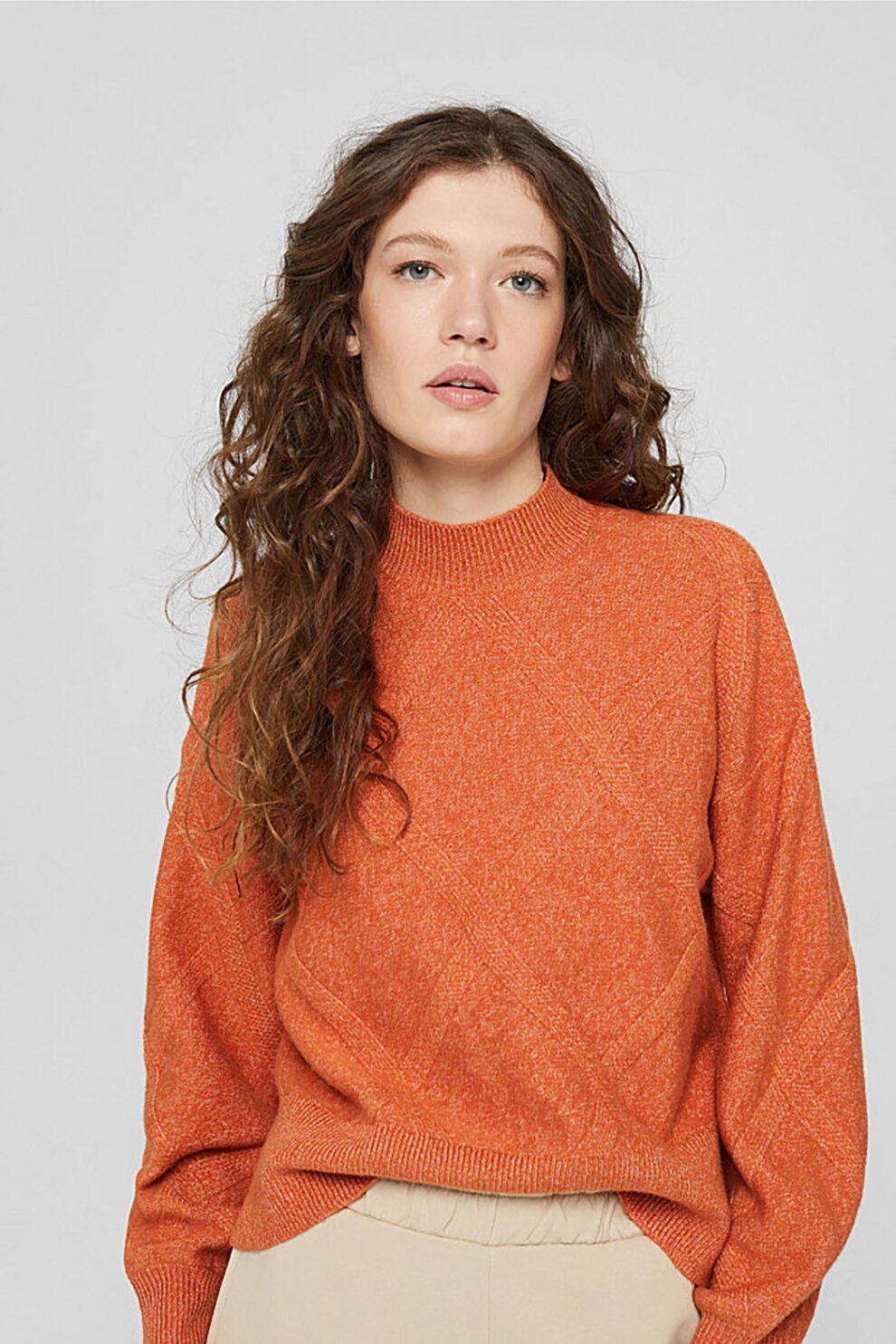 EDC by Esprit, Pulover cu maneci cazute si margini striate, Oranj persan