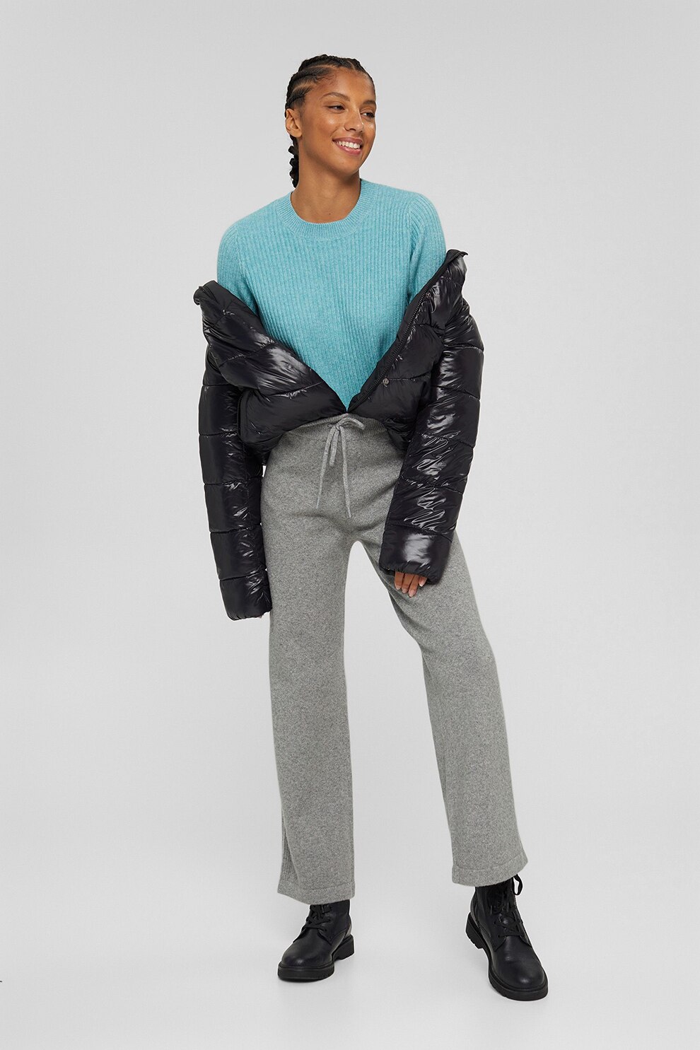 EDC by Esprit, Pulover din amestec de lana cu decolteu la baza gatului, Albastru aqua