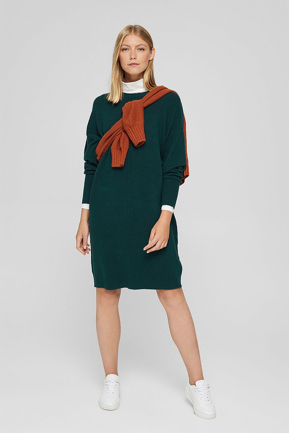 Esprit, Rochie-pulover din amestec de lana, Verde englez, S