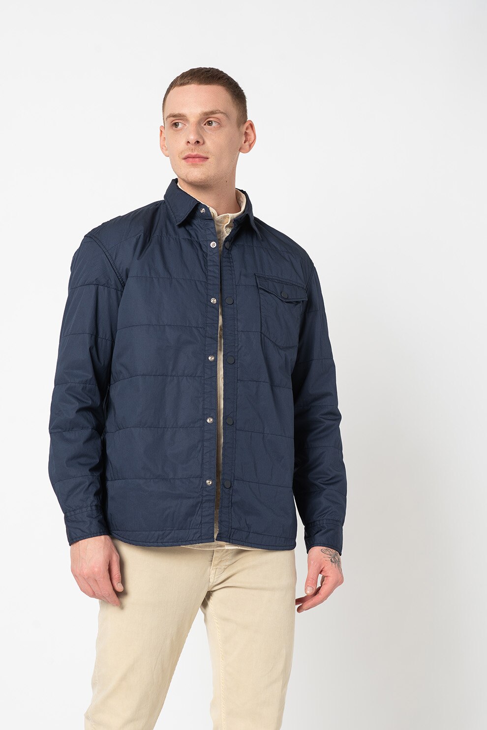 Esprit, Jacheta-camasa regular fit usoara cu vatelina, Bleumarin inchis