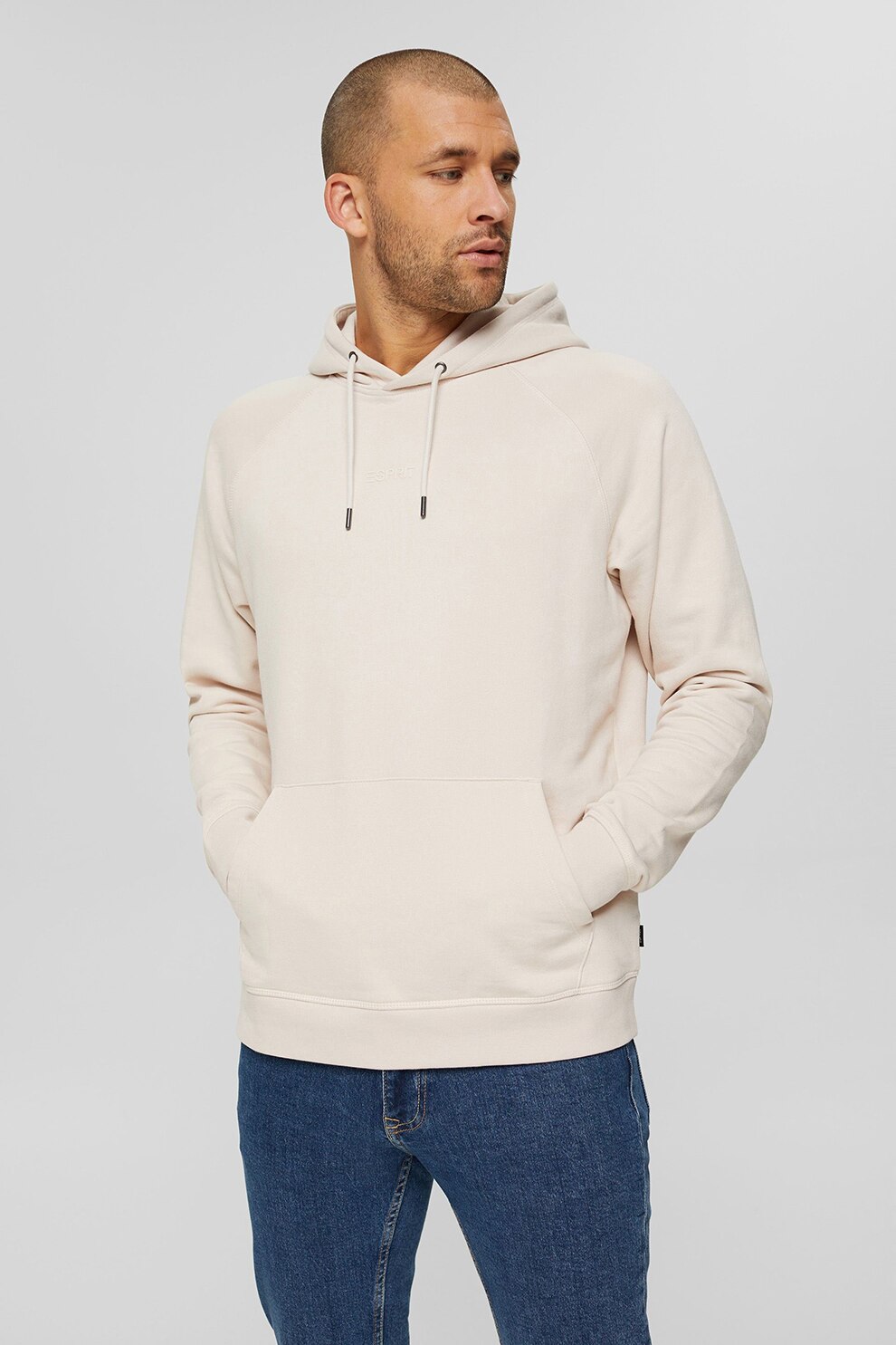 Esprit, Hanorac din amestec de bumbac organic cu buzunar kangaroo, Alb fildes