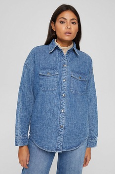 EDC by Esprit, Jacheta tip camasa cu vatelina si aspect matlasat, Albastru EDC by Esprit, Jacheta tip camasa cu vatelina si aspect matlasat, Albastru