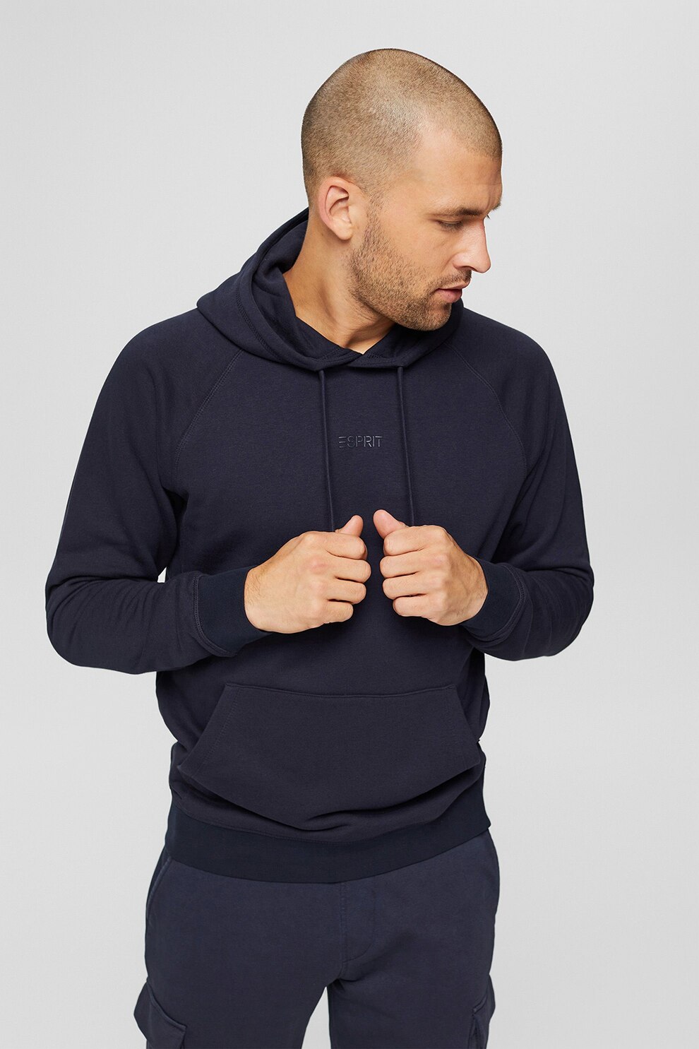 Esprit, Hanorac din amestec de bumbac organic cu buzunar kangaroo, Bleumarin