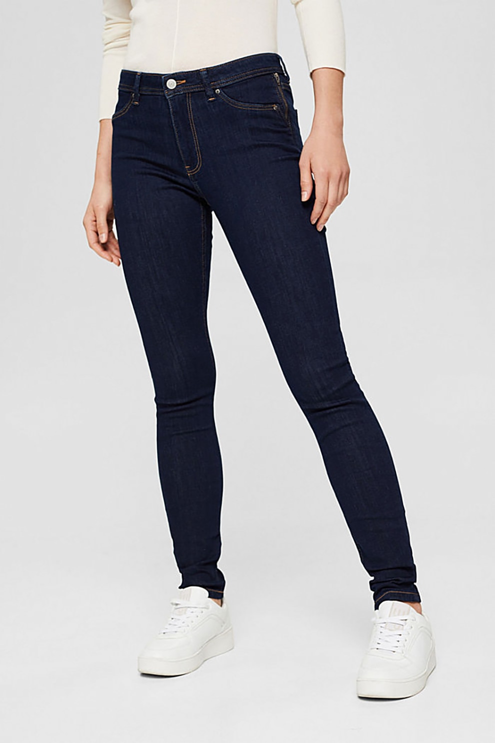 Esprit, Blugi skinny din amestec de bumbac organic, Bleumarin inchis