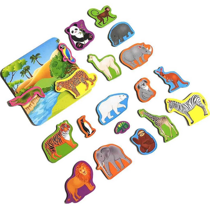 Set magnetic Animale de la Zoo cu Plansa magnetica inclusa, 19 piese, Roter Kafer