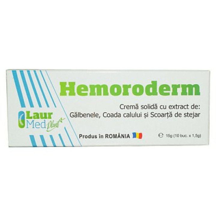 Hemoroderm supozitoare (cu extract de Coada Calului, Galbenele si Scoarta Stejar) 15g(10x1.5g) Laur Med