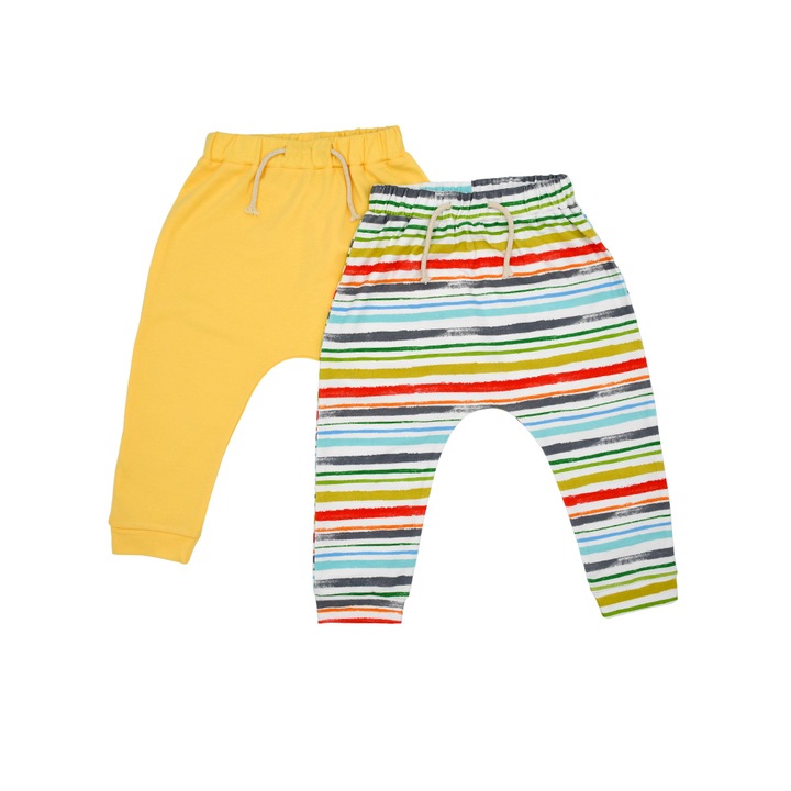 Set pantaloni bebelusi, 2 piese, BabyCloud, Bumbac, Galben