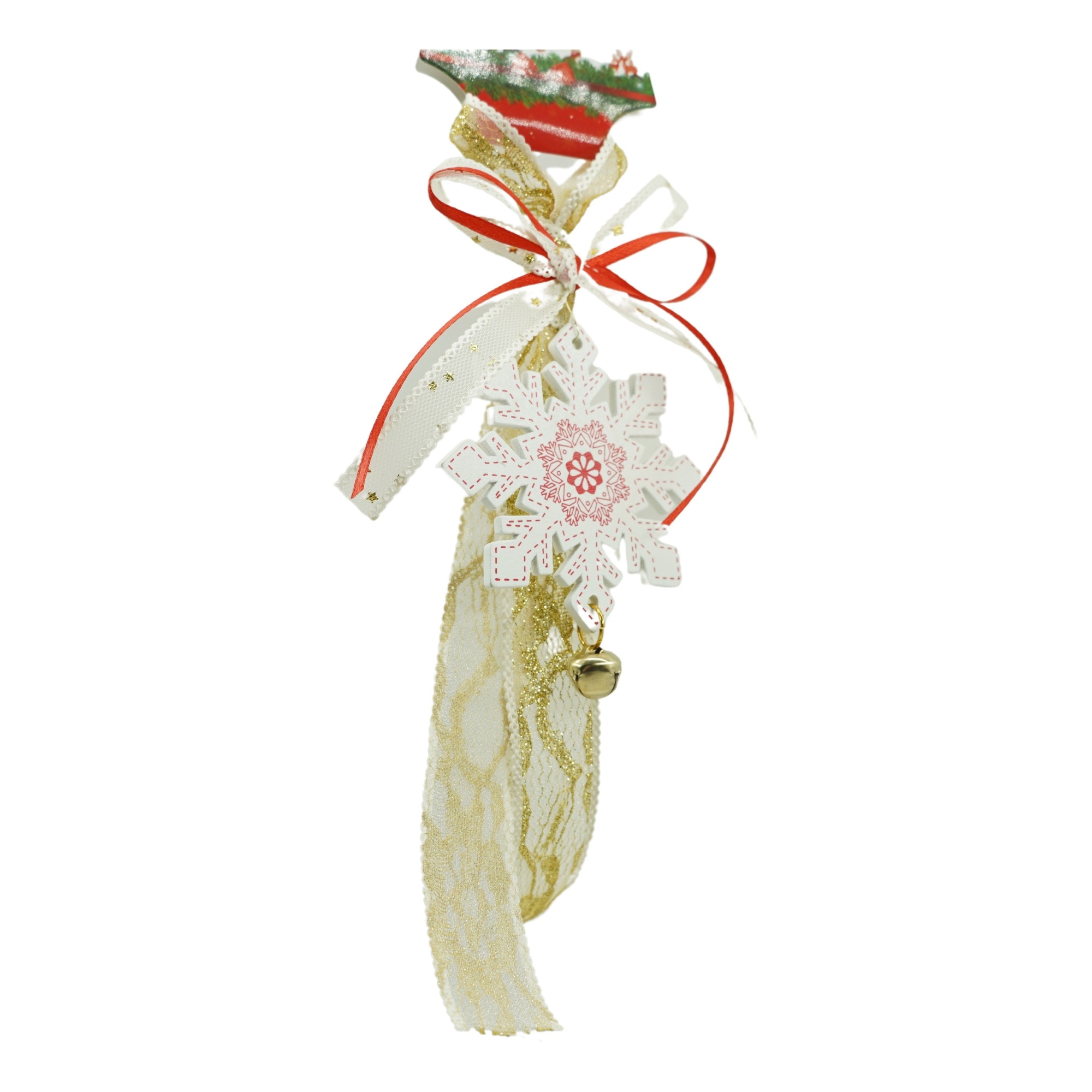 Ornament de brad fulg de nea, Flippy, alb, lemn, 25 cm