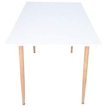 Masa dining Lizzy Unic Spot, 120x75x76cm, blat MDF alb, picioare metalice cu textura de lemn Masa dining Lizzy Unic Spot, 120x75x76cm, blat MDF alb, picioare metalice cu textura de lemn
