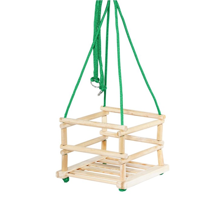 Leagan din lemn cu franghie pentru copii Mini Junior LGG-1, Verde