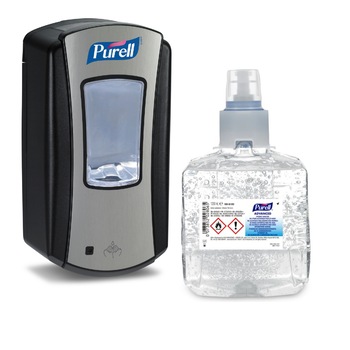 Pachet Purell Gel dezinfectant Advanced LTX, 1200ml si Dispenser cu senzor LTX, crom/negru Pachet Purell Gel dezinfectant Advanced LTX, 1200ml si Dispenser cu senzor LTX, crom/negru