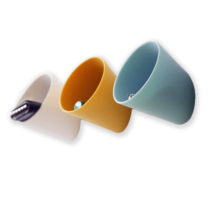 Set cutii depozitare chei Lerods, stil minimalist, 3 piese multicolore, albastru, galben si alb