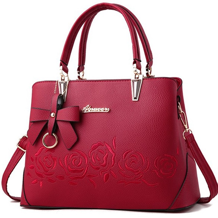 Чанта за дами Freeland B712 с презрамка, Висулка, Екокожа, Червена