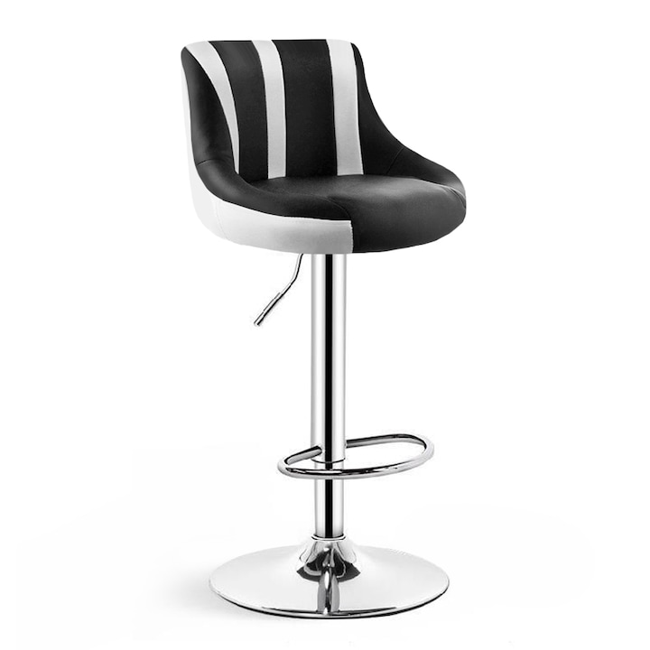 Бар стол Robest Bistro 3, Хромиран метал, Черен Бял ивици, Седалката 45x32x45 cm