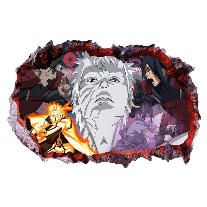 Sticker decorativ, gaura in perete 3D, Uchiha-Uzumaki, 85 cm, 1017STK-1