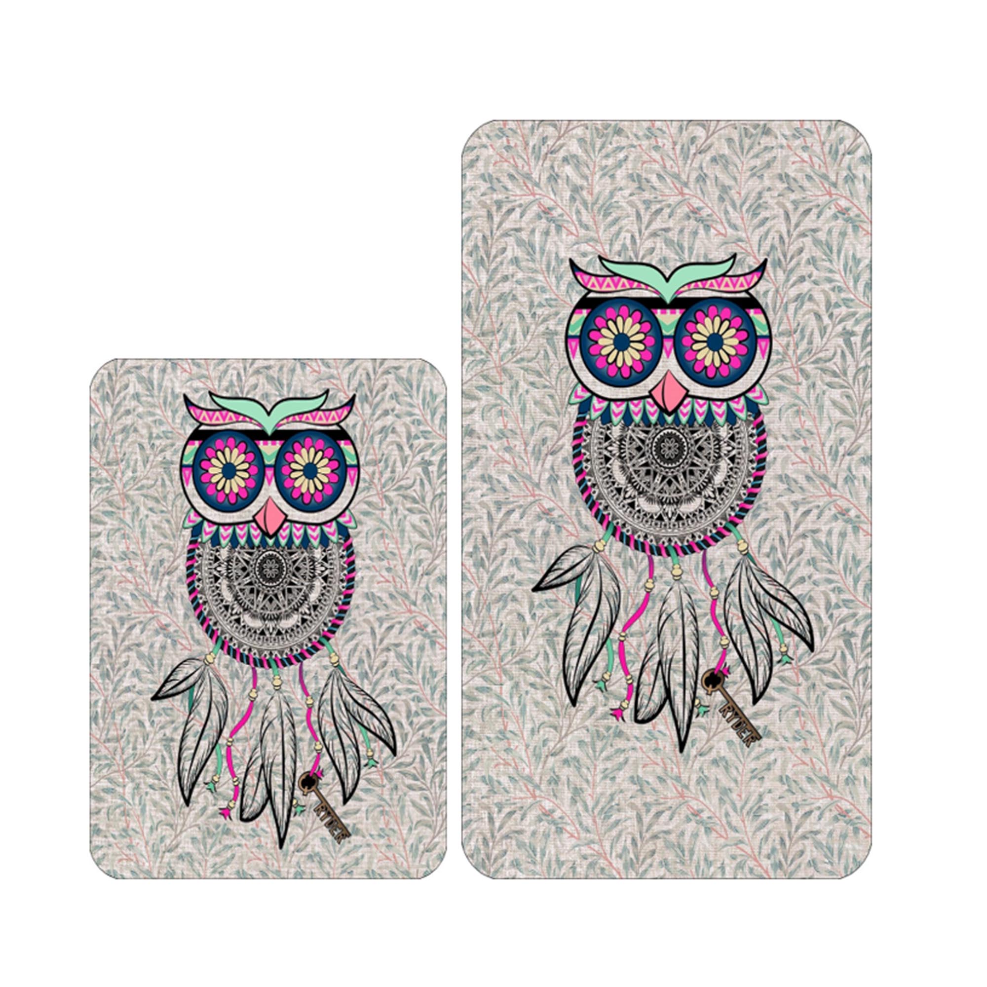 Set 2 covorase de baie Kring Little Owls, 60x100 cm, 60x50cm, 80% bumbac + 20% poliester, 1300 gsm, Multicolor