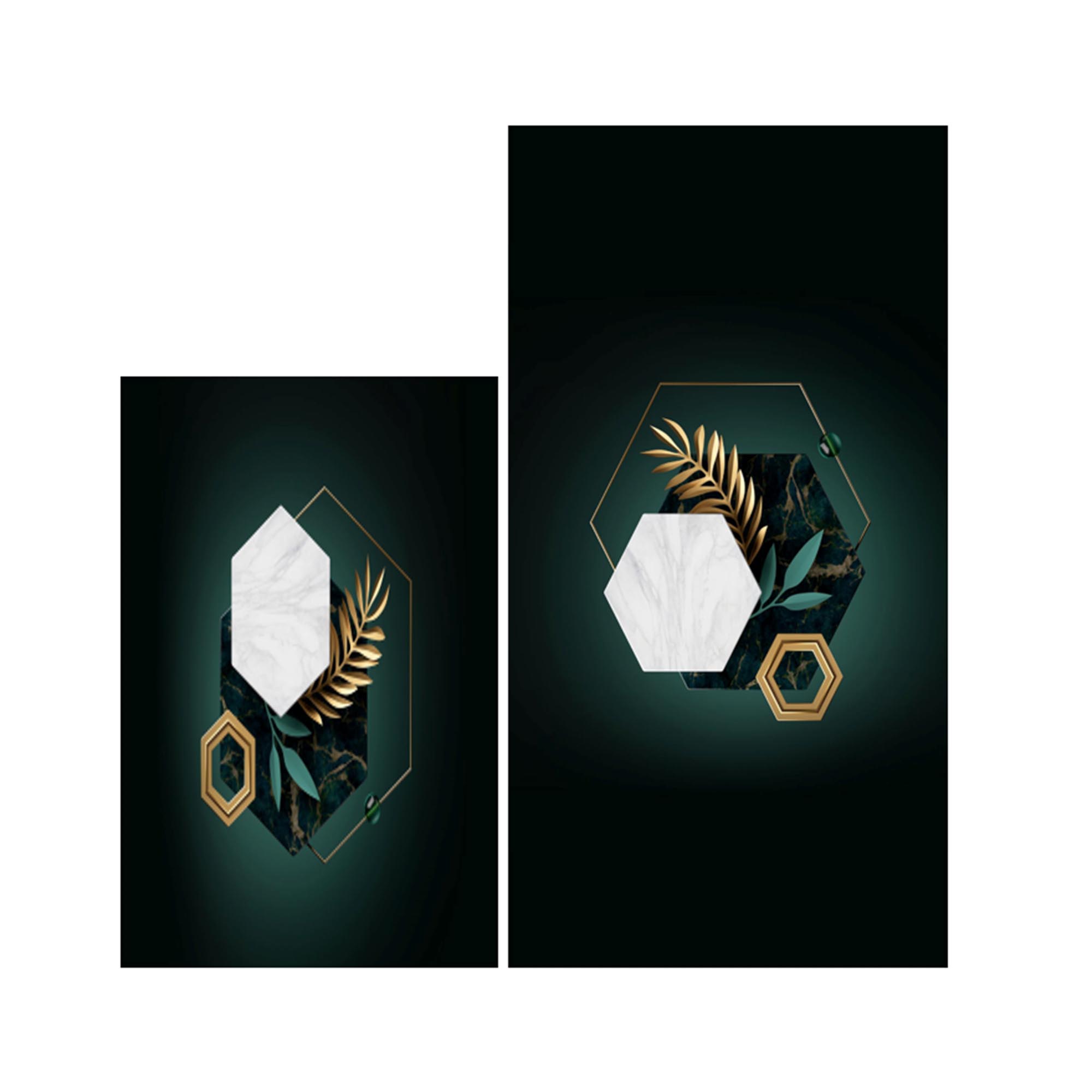 Set 2 covorase de baie Kring Hex, 1100 gsm, 60x100 cm, 60x50cm, 1300 gsm, Negru/Verde inchis