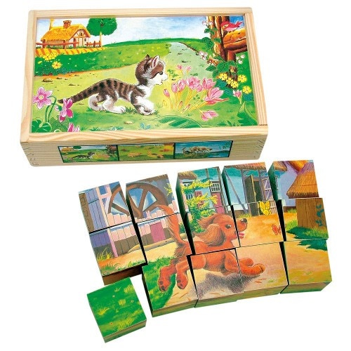 Set Bino Cuburi de Lemn Animale Domestice