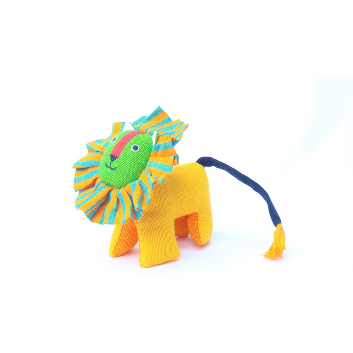 Jucarie Leul Luna, Barefoot, bumbac, umpluta cu kapok, galben, 15 cm